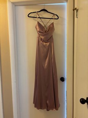 Satin Cowl Neck Maxi Dress with Double Straps in Dusty Rose